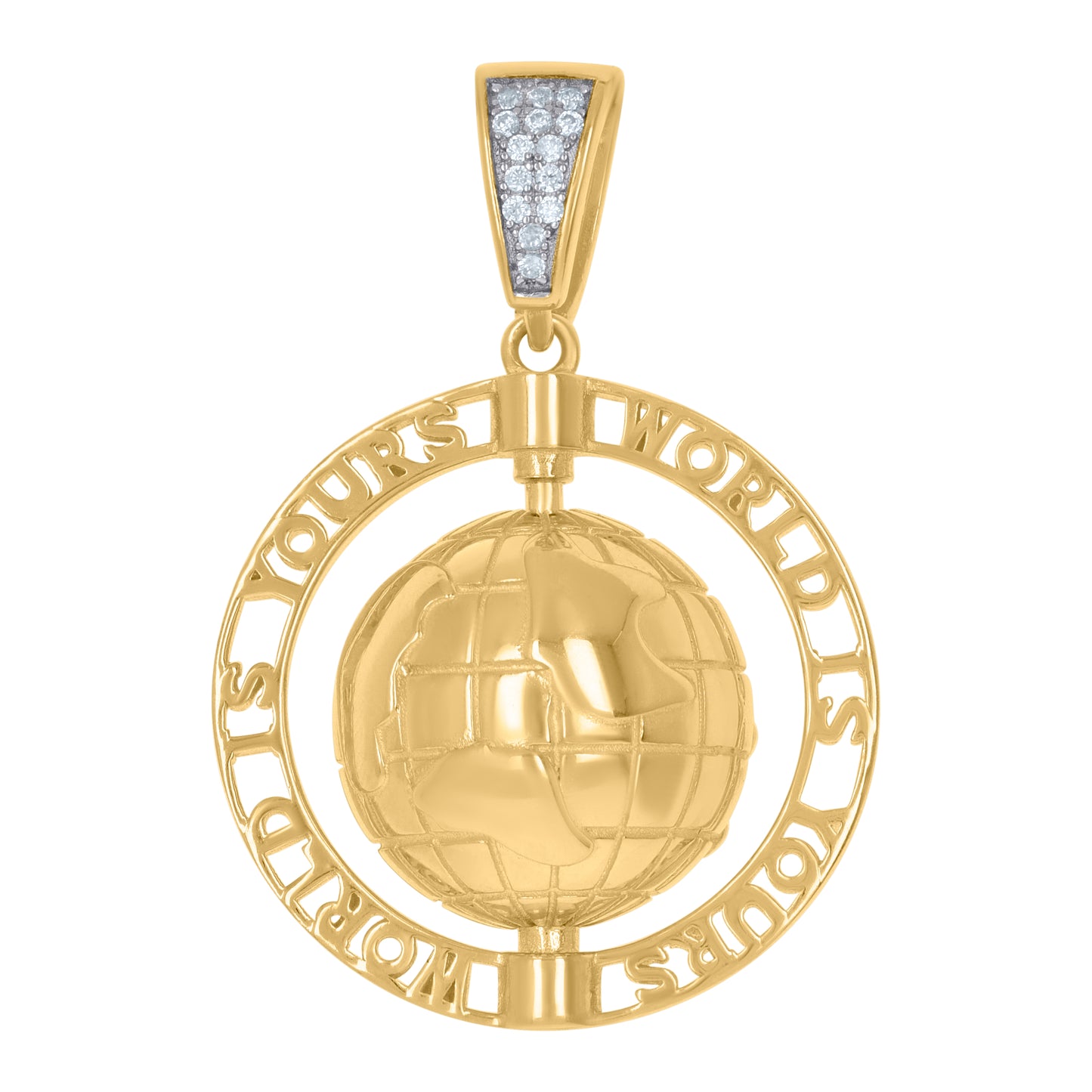 Sterling Silver Men Cubic-Zirconia World Map Globe Maps Charm Pendant