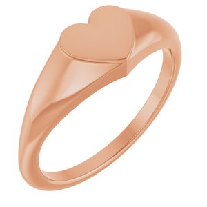 14K Rose Gold 6.7 X 6.1 Mm Brush Polished Heart Signet Ring Size 7