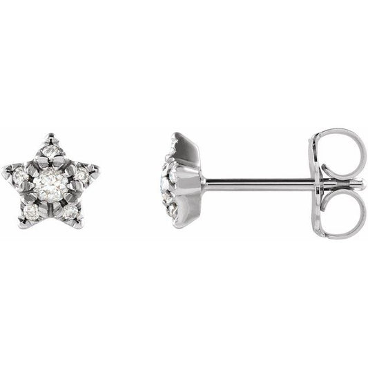 14K White Gold 2 Mm Round Friction Back Polished 1/10 Ctw Natural Diamond Star Earring