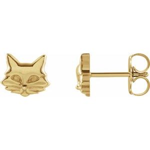 14K Yellow Gold Tiny Cat Earrings