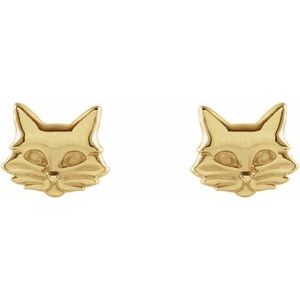 14K Yellow Gold Tiny Cat Earrings