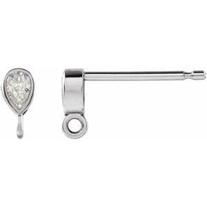 14K White Gold Pear 3 X 2 Mm .05 Ct Natural Diamond Micro Bezel Earring Top