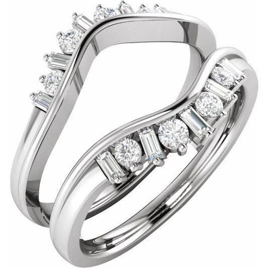14K White Gold Polished 3/8 Ctw Natural Diamond Ring Guard, Size 7