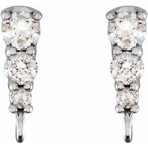 14K White Gold Round Polished Accented Graduated Earring Top