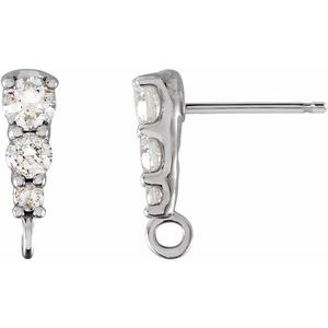 14K White Gold Round Polished Accented Graduated Earring Top