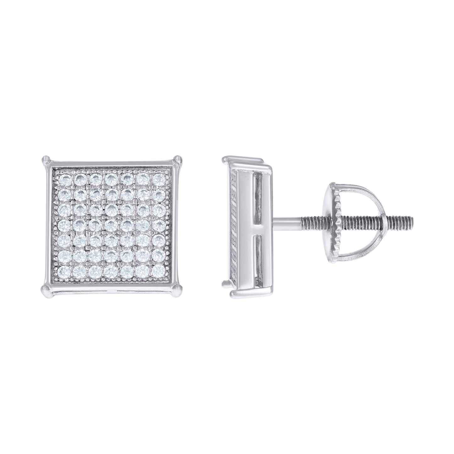 Sterling Silver Or Yellow-Tone Unisex Cubic-Zirconia Square Fashion Stud Earrings