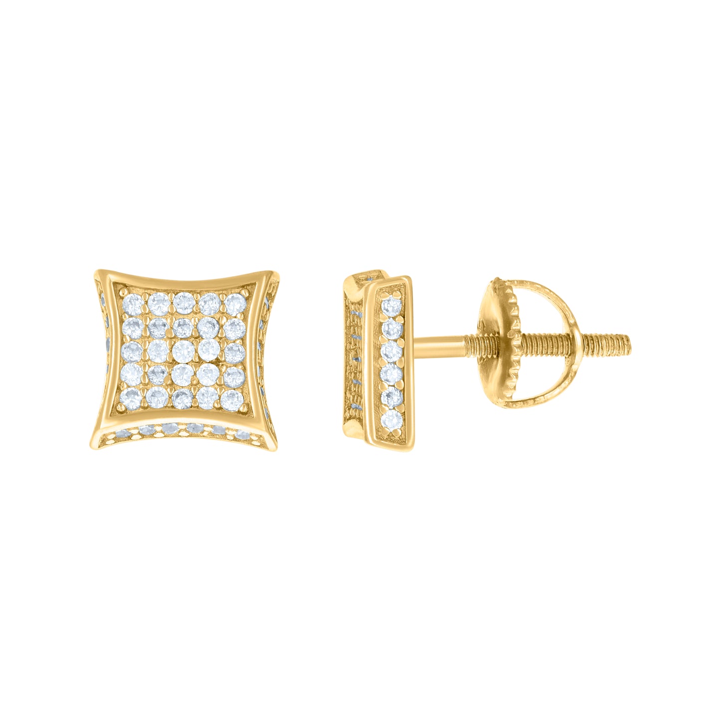 Sterling Silver Or Yellow-Tone Unisex Cubic Zirconia Kite Stud Earrings