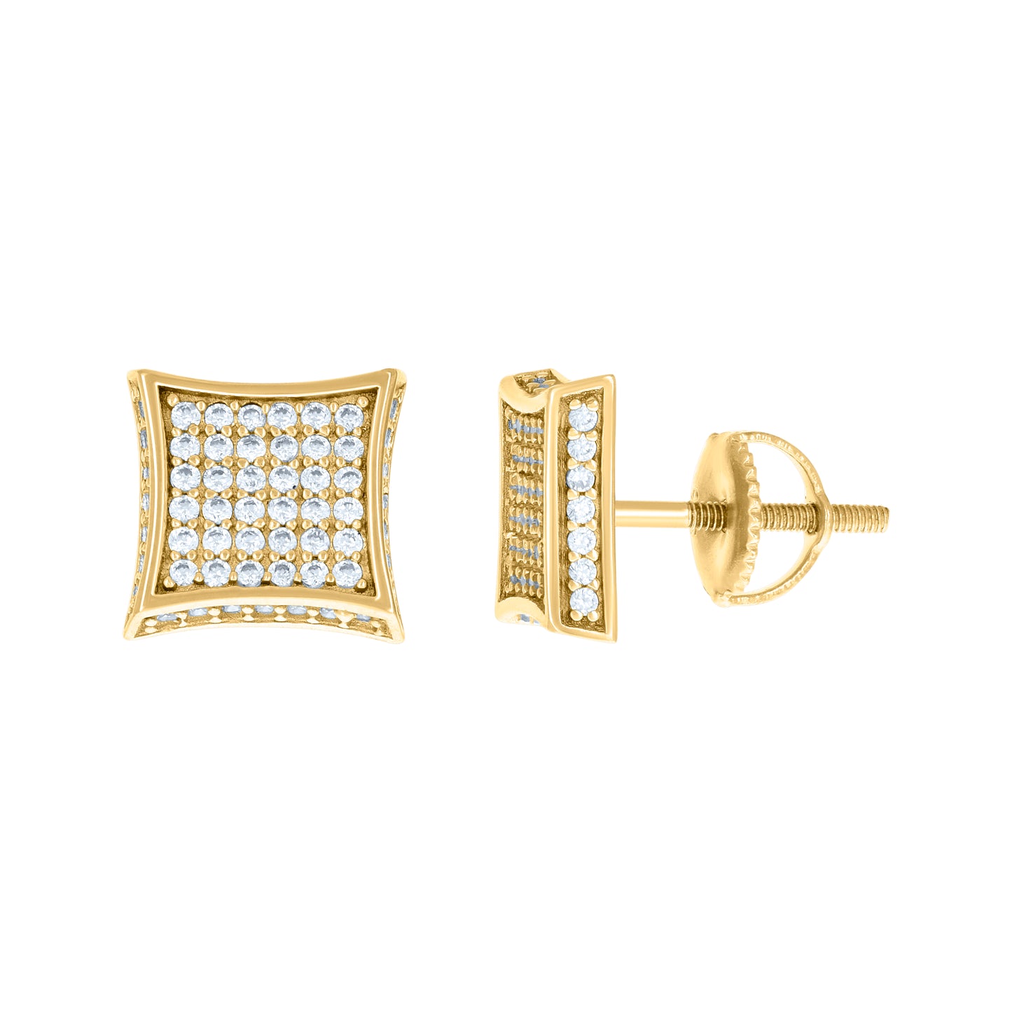Sterling Silver Or Yellow-Tone Unisex Cubic Zirconia Square Stud Earrings