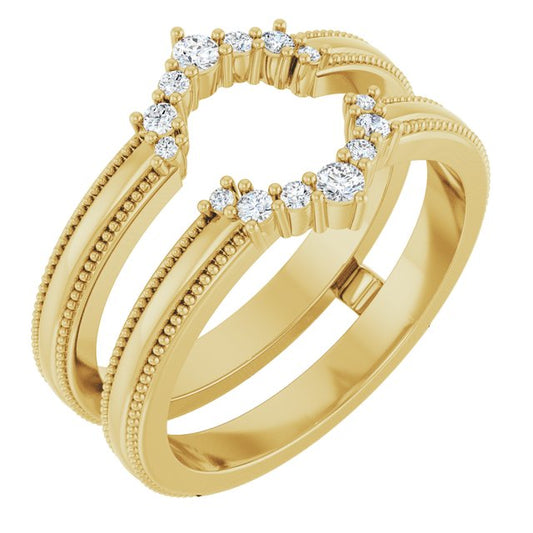 14K Yellow  Gold Round Polished 1/6 Ctw Natural Diamond Ring Guard, Size 7