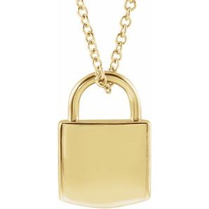 14K Yellow Gold 12.02 X 8 Mm 16-18 In Polished Engravable Lock Necklace