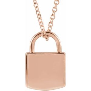 14K Rose Gold 8.5 X 5.5 Mm 16-18 In Polished Engravable Lock Necklace
