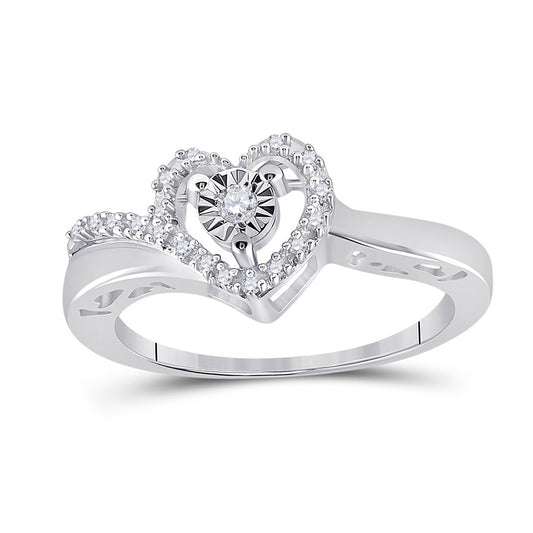 Sterling Silver Womens Round Diamond Heart Ring 1/10 Cttw, Womens Size: 5-10
