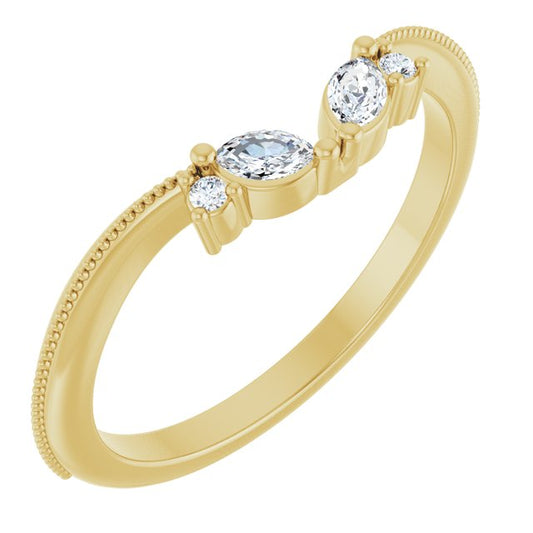 14K Yellow Or White Gold Marquise 3.5 X 2 Mm Polished 1/8 Ctw Lab-Grown Diamond Contour Band, Size 7