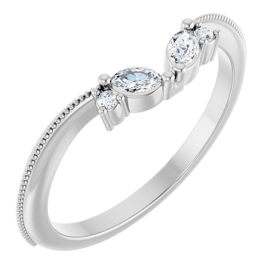 14K White Or Yellow Gold Marquise 3.5 X 2 Mm Polished 1/8 Ctw Natural Diamond Contour Band, Size 7