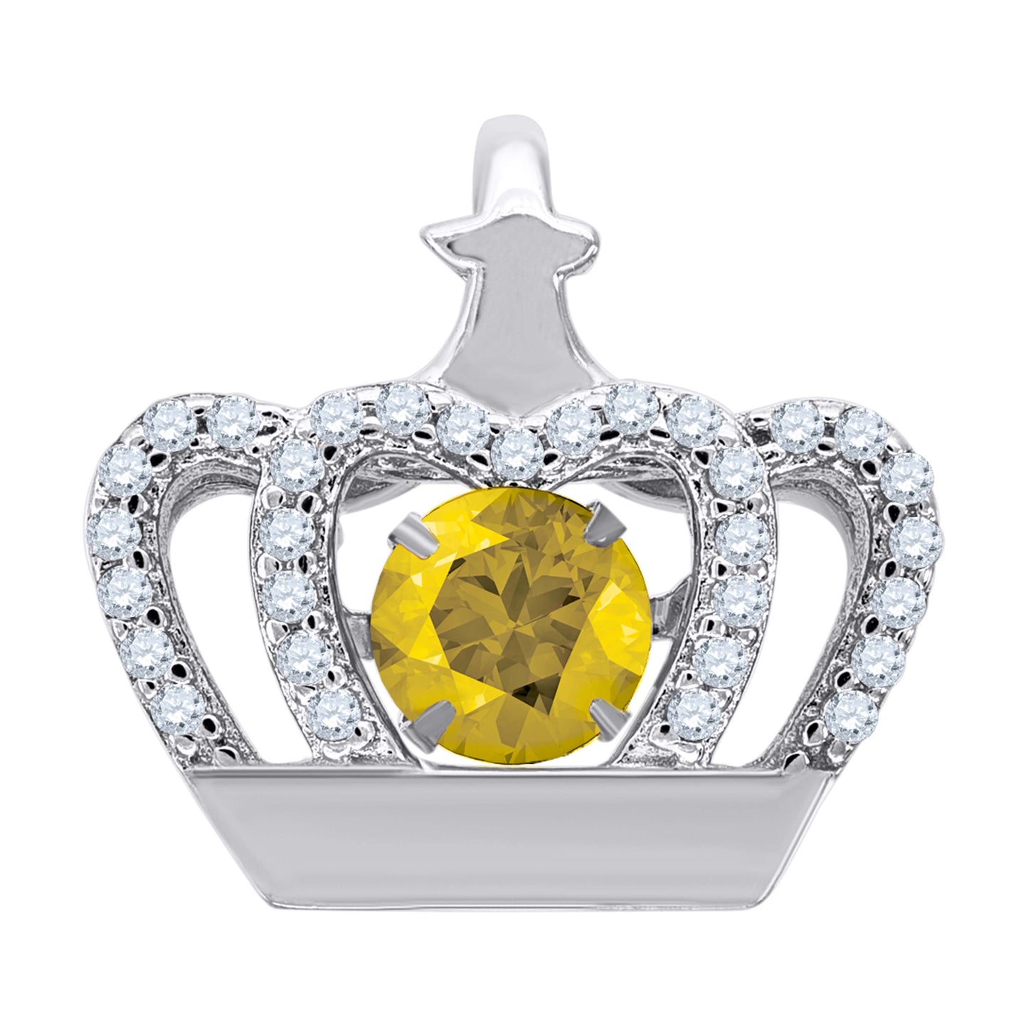 Sterling Silver Womens Cubic-Zirconia Crown Fashion Charm Pendant