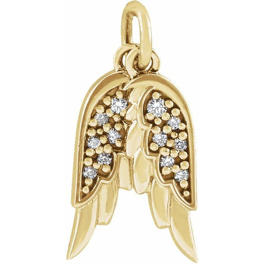 14K Yellow Gold 12 X 3.74 Mm Polished .03 Ctw Natural Diamond Angel Wings Pendant