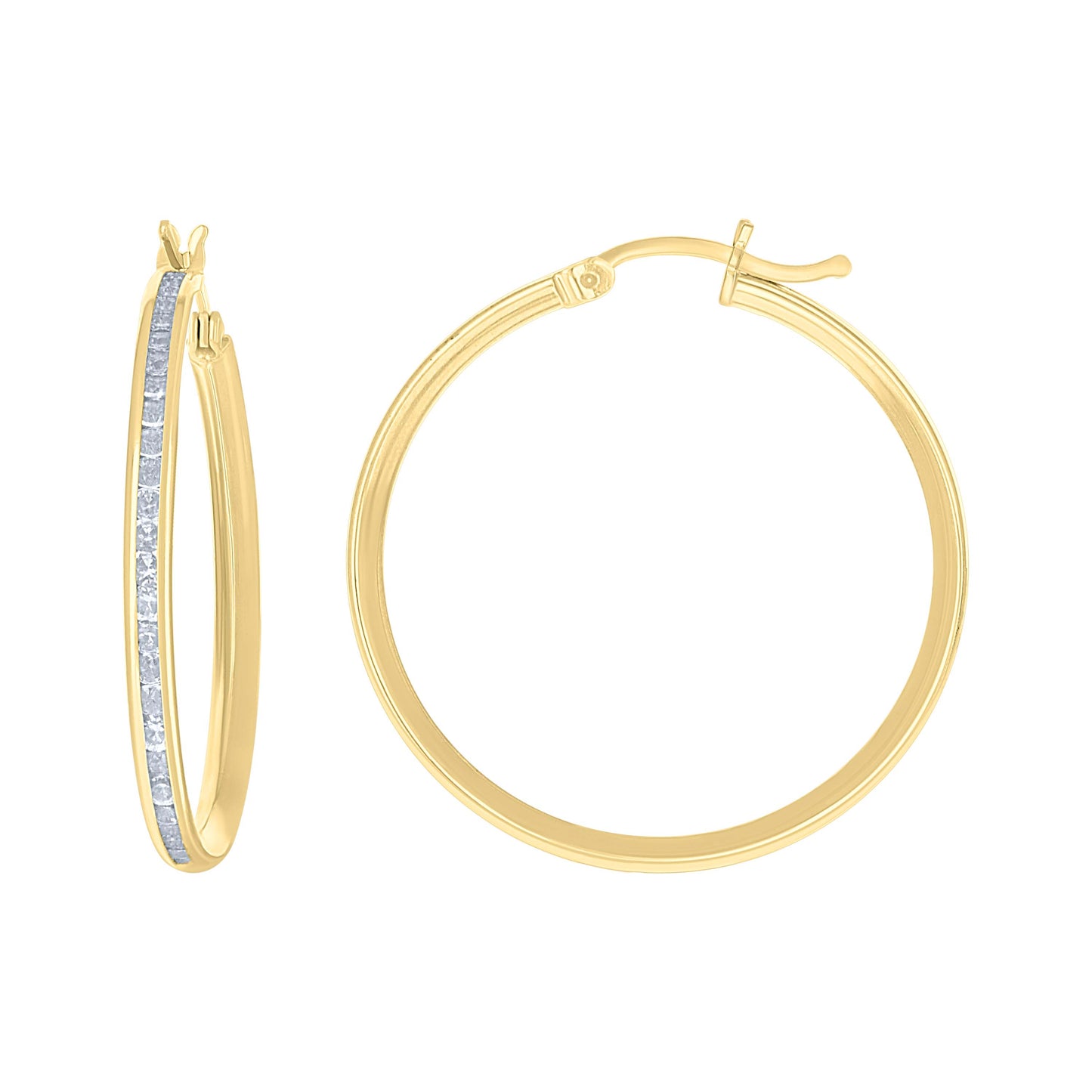 14K Yellow Gold Unisex Single Row Cubic Zirconia Huggie Hoop 2Mm Earrings