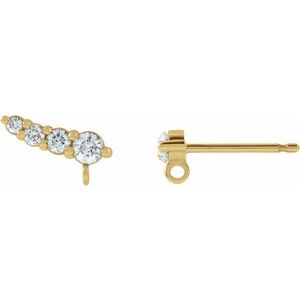 14K Yellow Gold Round 2.5 Mm 1/8 Ctw Natural Diamond Graduated Ear Climber Top
