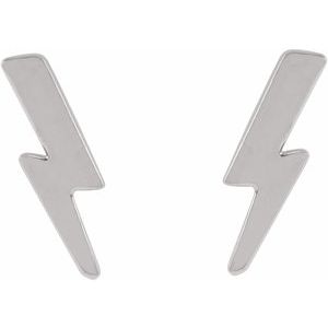 14K White Gold 10 X 3.8 Mm Pair Friction Backs Included Polished Tiny Lightning Bolt Earrings