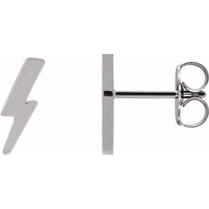 14K White Gold 10 X 3.8 Mm Pair Friction Backs Included Polished Tiny Lightning Bolt Earrings