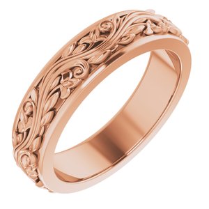 14K Yellow Or White Or Rose Gold Floral Inlay Flat Band