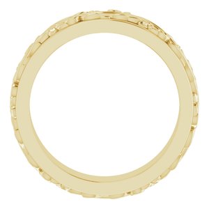 10K Yellow Or White Or Rose Gold Floral Inlay Flat Band