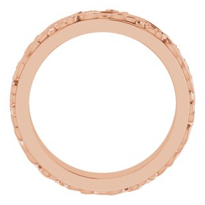 14K Yellow Or White Or Rose Gold Floral Inlay Flat Band