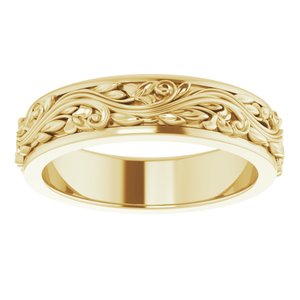 10K Yellow Or White Or Rose Gold Floral Inlay Flat Band