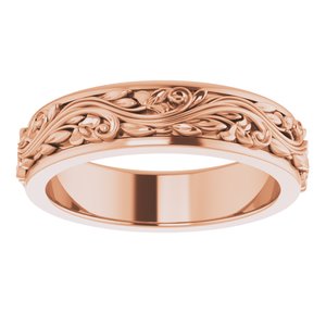 14K Yellow Or White Or Rose Gold Floral Inlay Flat Band