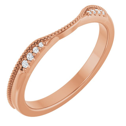 14K Rose Or White Gold Round Polished .04 Ctw Natural Diamond Milgrain Contour Band, Size 7