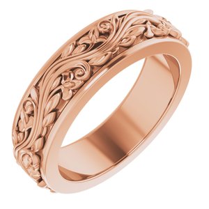 14K Yellow Or White Or Rose Gold Floral Inlay Flat Band