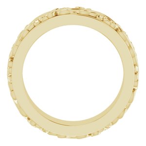 18K Yellow Or White Or Rose Gold Floral Inlay Flat Band