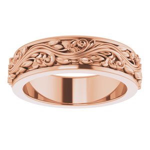 14K Yellow Or White Or Rose Gold Floral Inlay Flat Band