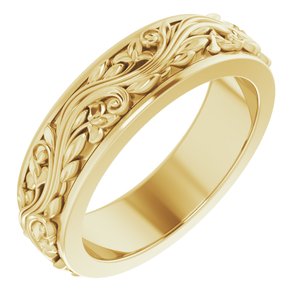 10K Yellow Or White Or Rose Gold Floral Inlay Flat Band