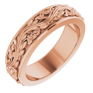 14K Yellow Or White Or Rose Gold Floral Inlay Flat Band