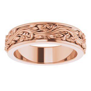 14K Yellow Or White Or Rose Gold Floral Inlay Flat Band