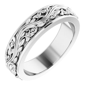 10K Yellow Or White Or Rose Gold Floral Inlay Flat Band