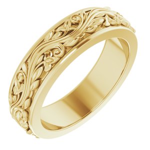 10K Yellow Or White Or Rose Gold Floral Inlay Flat Band