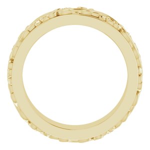 18K Yellow Or White Or Rose Gold Floral Inlay Flat Band
