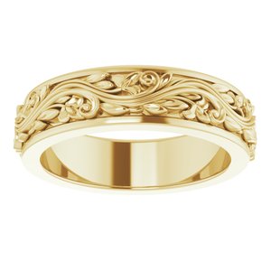10K Yellow Or White Or Rose Gold Floral Inlay Flat Band