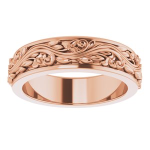 14K Yellow Or White Or Rose Gold Floral Inlay Flat Band