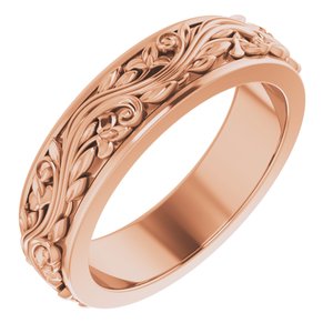 14K Yellow Or White Or Rose Gold Floral Inlay Flat Band