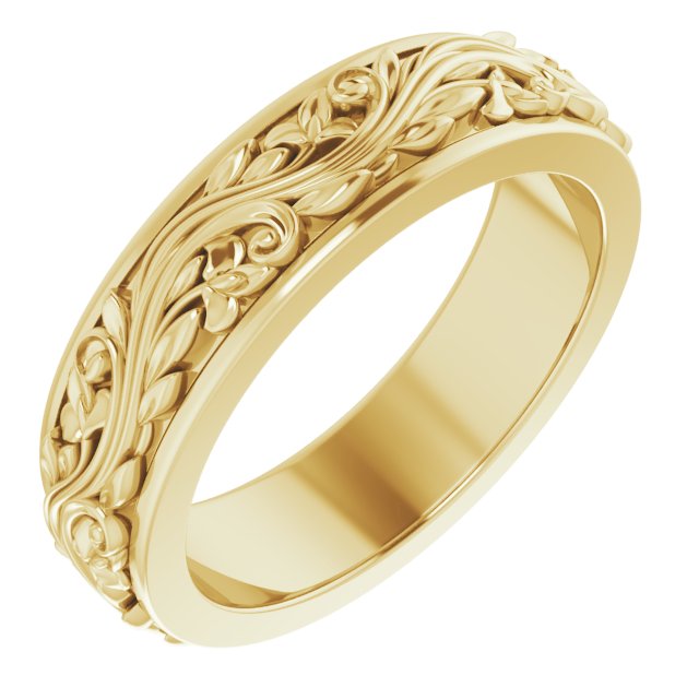 14K Yellow Or White Gold Or Sterling Silver Or Platinum Polished Sculptural Inlay Standard-Fit Flat Band