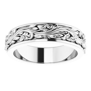 10K X1 White Gold Or Sterling Silver Or Platinum Floral Inlay Flat Band