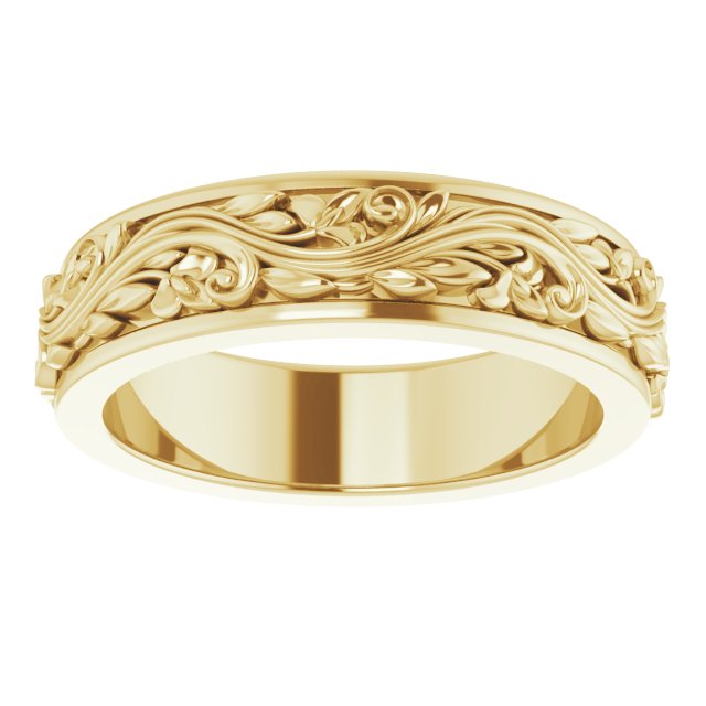 14K Yellow Or White Gold Or Sterling Silver Or Platinum Polished Sculptural Inlay Standard-Fit Flat Band