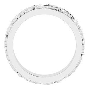 10K X1 White Gold Or Sterling Silver Or Platinum Floral Inlay Flat Band