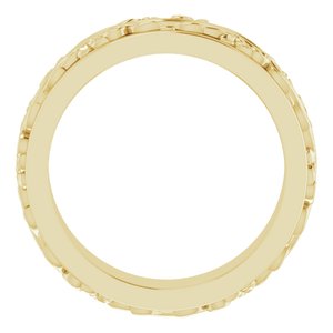 18K Yellow Or White Or Rose Gold Floral Inlay Flat Band