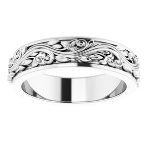 14K Yellow Or White Or Rose Gold Floral Inlay Flat Band