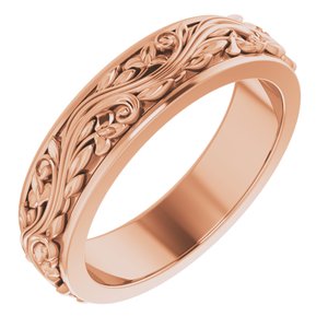 14K Yellow Or White Or Rose Gold Floral Inlay Flat Band