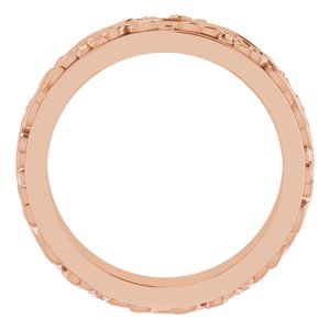 14K Yellow Or White Or Rose Gold Floral Inlay Flat Band